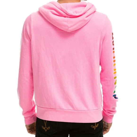 Aviator Nation Vibrant Pink Hoodie with Rainbow Accents - Picture 2 of 3